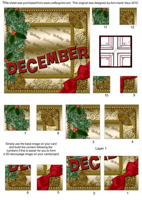 December Winter Gold Birthday 4 Corner Stacker Card Front