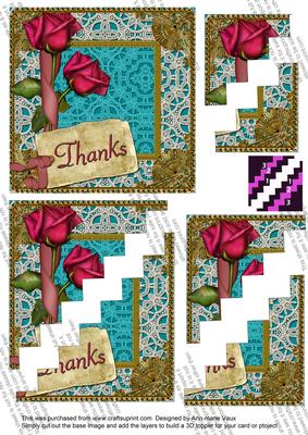 Teal Pink Roses Lace 5in Zig Zag Triangle Stacker
