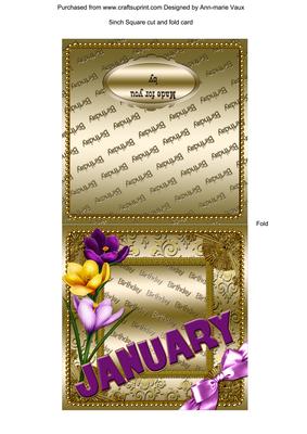 January Crocus Gold Birthday Cut and Fold Portrait Card
