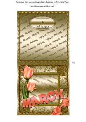March Tulips Gold Birthday Cut and Fold Portrait Card