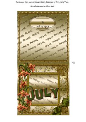 July Lily Gold Birthday Cut and Fold Portrait Card