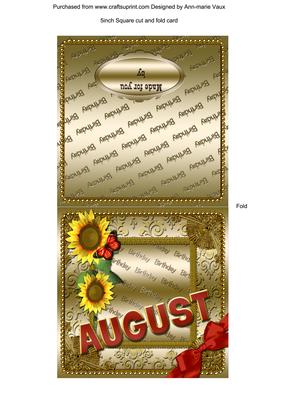 August Sunflower Gold Birthday Cut and Fold Portrait Card