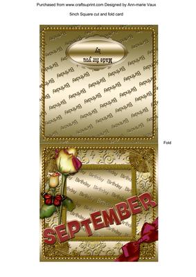September Rose Gold Birthday Cut and Fold Portrait Card