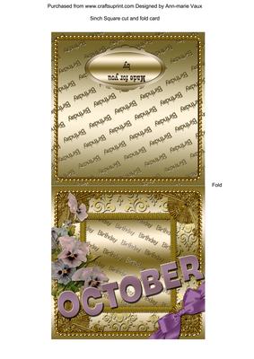 October Pansy Gold Birthday Cut and Fold Portrait Card