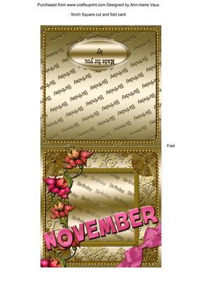 November Flower Gold Birthday Cut and Fold Portrait Card