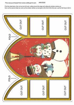 Carol Singing Snowman Church Window Large Gatefold Card