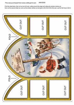 Go Ahead Santa and Reindeer Church Window Large Gatefold Card