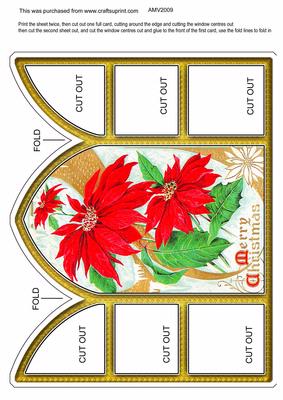 Poinsettia Church Window Large Gatefold Card