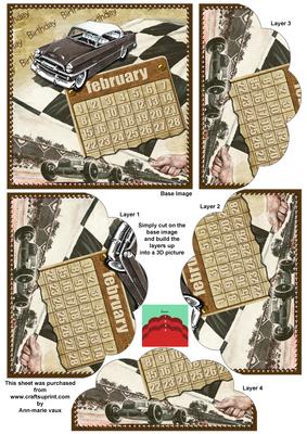 Vintage Car February 28d Calendar 5in Scallop Bottom Stacker