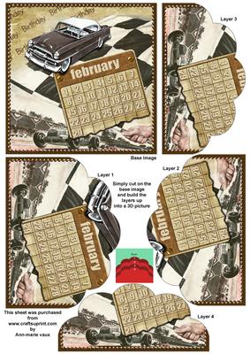 Vintage Car February 29d Calendar 5in Scallop Bottom Stacker
