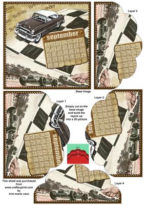 Vintage Car September Calendar 5in Scallop Bottom Stacker