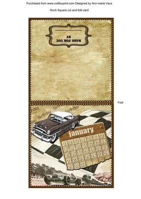 Vintage Car January Calendar Folded Portrait Card