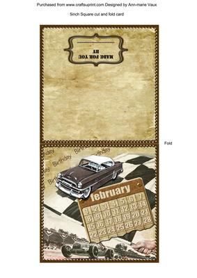 Vintage Car February 28days Calendar Fold Portrait Card