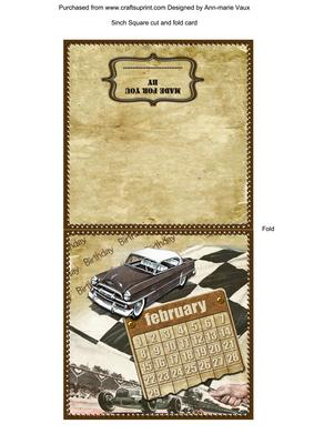Vintage Car February 29days Calendar Fold Portrait Card