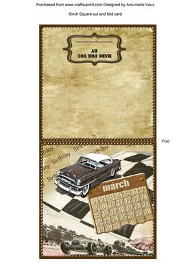 Vintage Car March Calendar Fold Portrait Card