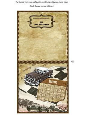 Vintage Car June Calendar Fold Portrait Card