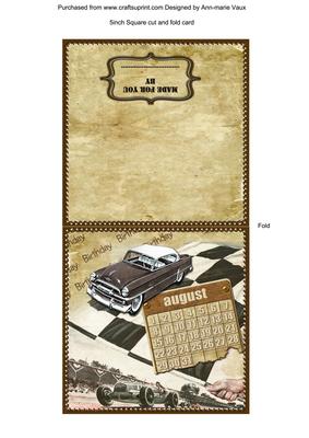 Vintage Car August Calendar Fold Portrait Card
