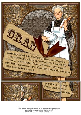 Gran Birthday Definition 8inch Picture Sheet