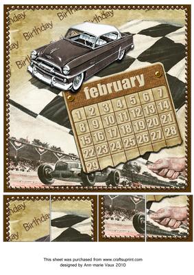 Vintage Cars February 29d Calendar 8inch Picture Sheet