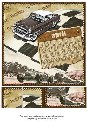 Vintage Cars April Calendar 8inch Picture Sheet