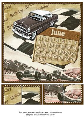 Vintage Cars June Calendar 8inch Picture Sheet