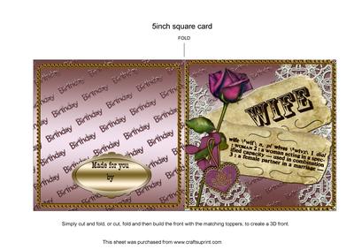 Plum Rose Wife Definition Cut Fold Card
