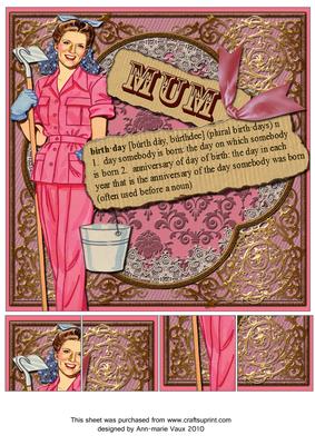 Mum Birthday Definition 8inch Picture Sheet