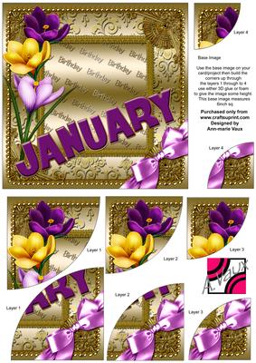 January Crocus Gold Birthday 6inch Duo Corner Stacker