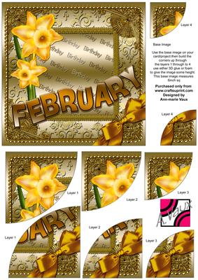February Daff Birthday Gold 6in Duo Corner Stacker