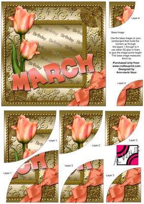 March Tulips Birthday Gold 6in Duo Corner Stacker