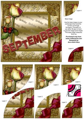 September Rose Birthday Gold 6in Duo Corner Stacker