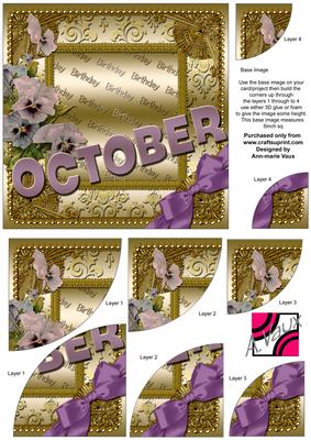 October Pansy Birthday Gold 6in Duo Corner Stacker