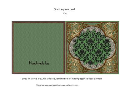 Mid Green Baroque Style 5inch Cut and Fold Card