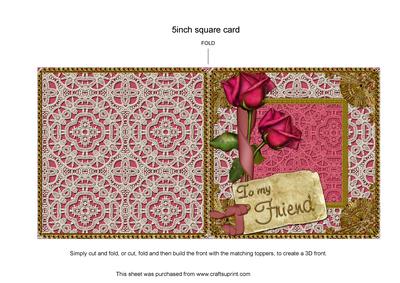 Pink Rose Friend Cut and Fold 5in Card