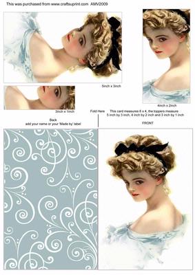 Vintage Beautiful Lady Card with Toppers