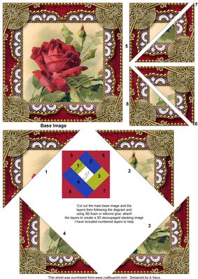 Vintage Red Rose 5inch Triangle Edge Spiral Stacker