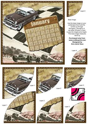 Vintage Cars January Birthday 6in Duo Corner Stacker