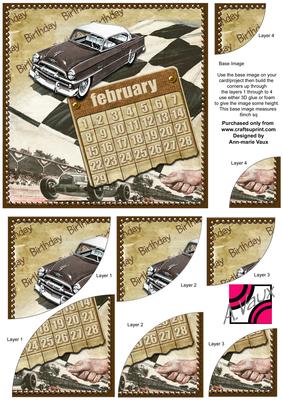Vintage Cars February 29d Calendar 6in Duo Corner Stacker