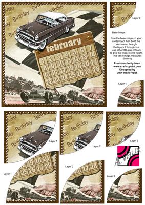 Vintage Cars February 28d Calendar 6in Duo Corner Stacker