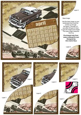 Vintage Cars April Calendar 6in Duo Corner Stacker