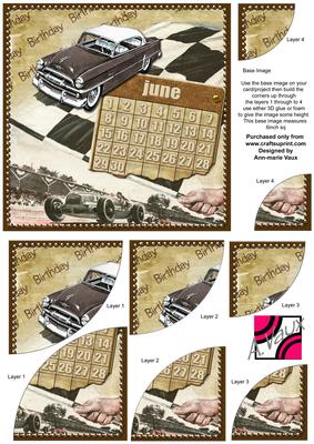 Vintage Cars June Calendar 6in Duo Corner Stacker