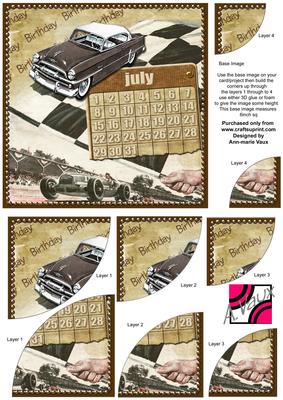 Vintage Cars July Calendar 6in Duo Corner Stacker