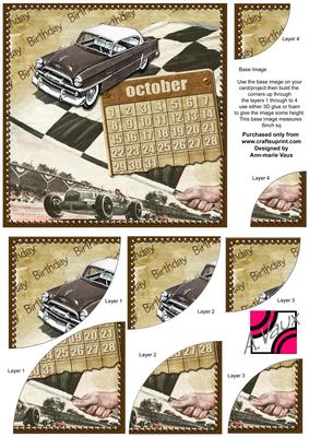 Vintage Cars October Calendar 6in Duo Corner Stacker