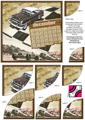 Vintage Cars December Calendar 6in Duo Corner Stacker