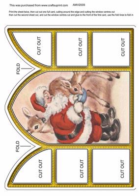 Santa Feeding Reindeer Church Window Large Gatefold Card