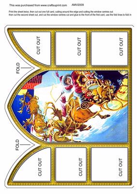 Santa Sleigh Church Window Large Gatefold Card