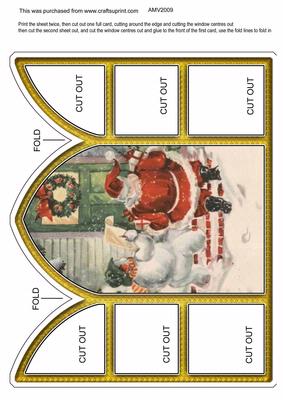 Santa and Snowman Church Window Large Gatefold Card