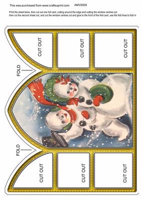 Snowmen 2 Church Window Large Gatefold Card