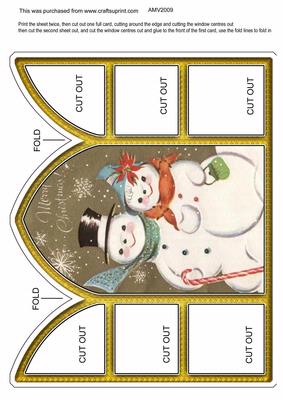 Snowmen Church Window Large Gatefold Card