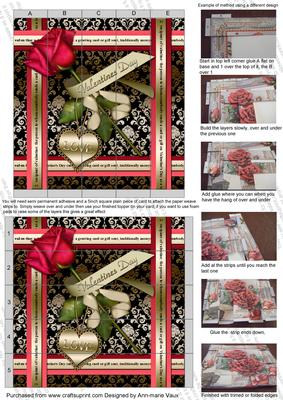 Red Rose Valentine Black Damask 5in Paper Weaving Sheet